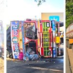 पुणे सोलापूर महामार्गावर तीन ट्रकचा विचित्र अपघात ; एक जण जखमी