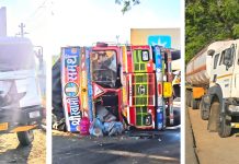 पुणे सोलापूर महामार्गावर तीन ट्रकचा विचित्र अपघात ; एक जण जखमी