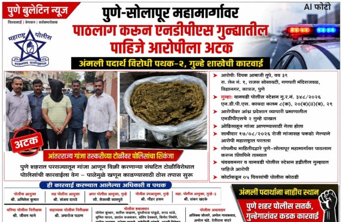 पुणे-सोलापूर महामार्गावर पाठलाग करून एनडीपीएस गुन्ह्यातील पाहिजे आरोपीला अटक; अंमली पदार्थ विरोधी पथक-२, गुन्हे शाखेची कारवाई!